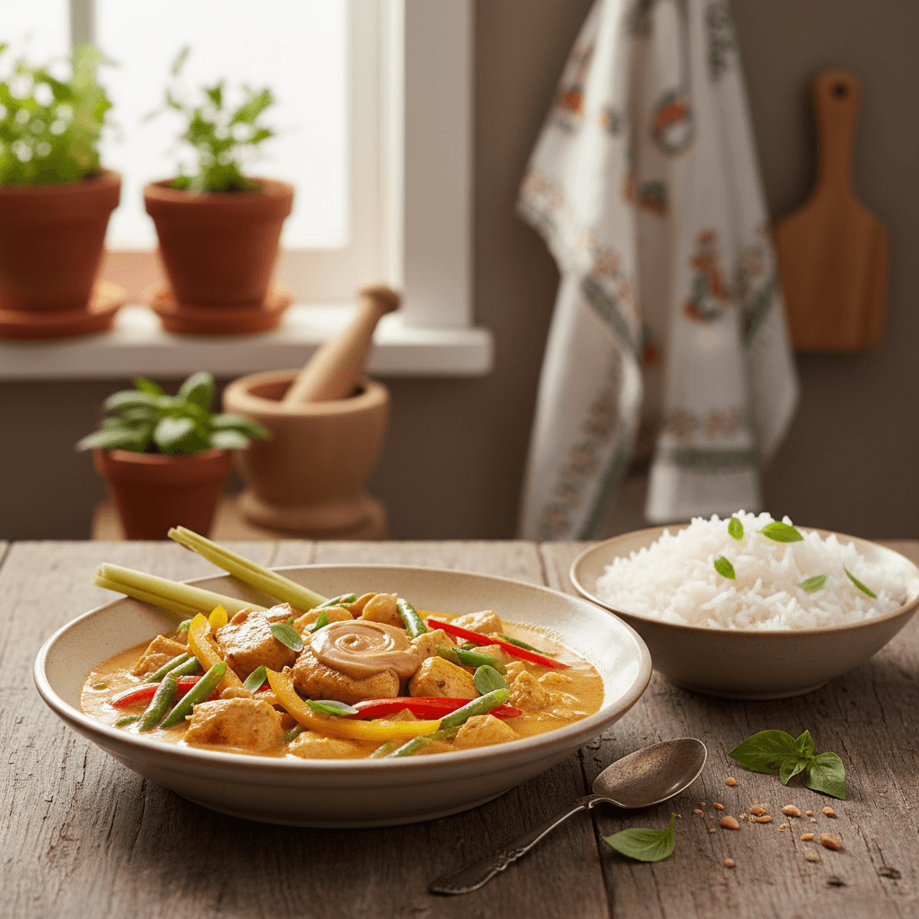 Thai-Curry mit Huhn, Paprika und Erdnuss